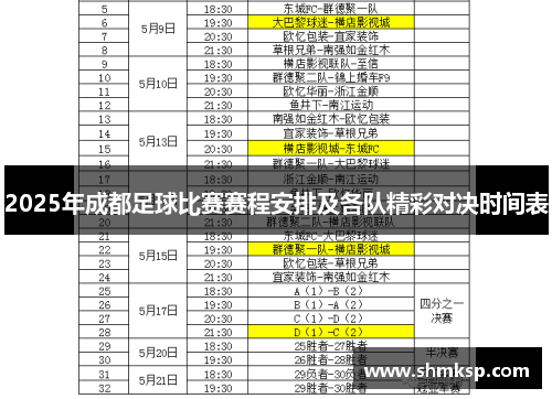 2025年成都足球比赛赛程安排及各队精彩对决时间表